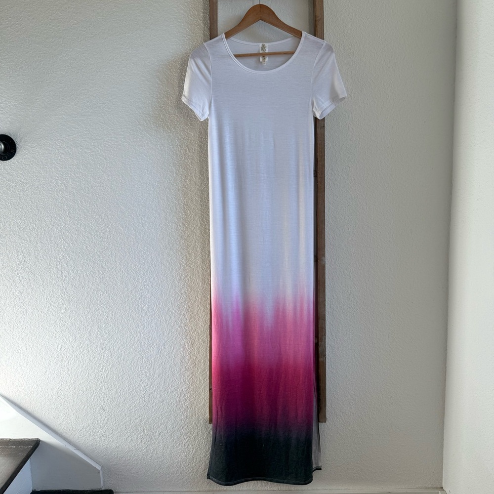 K-Too Brushed Cotton Ombré Crewneck High Slit Maxi Dress Sz: Large